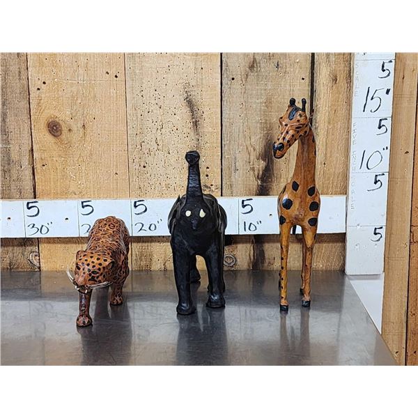 3 Leather African Animal Sculptures