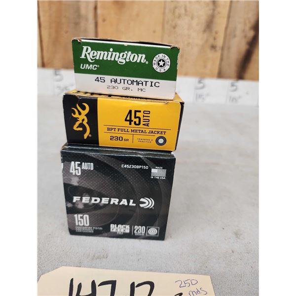 250 Rounds Of 45 Auto Ammunition