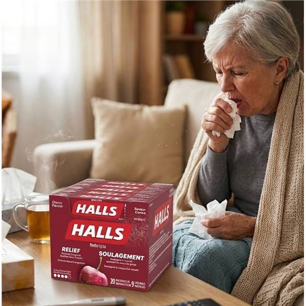 Halls Black Cherry Mentho-Lyptus 19 Packs of 9 Lozenges