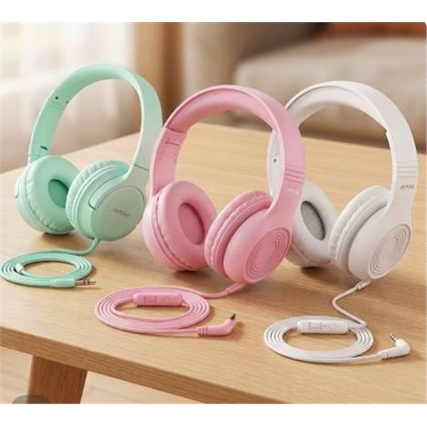 Mpow Wired Headphones, Model CH6S, 3-Pack - White, Green & Pink