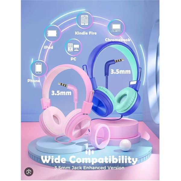 4 sets of Mpow CHE1 Wired Headphones, 2 Pink, 2 Blue