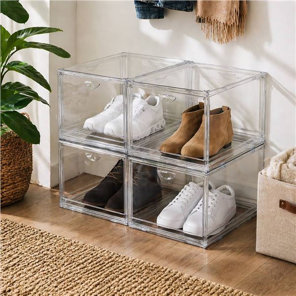 Stackable Shoe Box Organizer 4-Pack