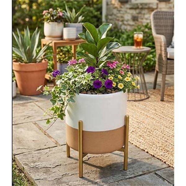 Rivet Mid-Century Ceramic Planter with Stand