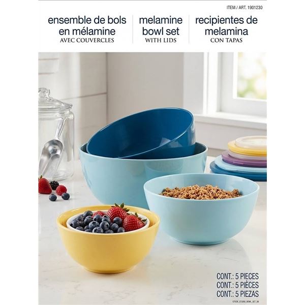 5-Piece Melamine Bowl Set with Lids