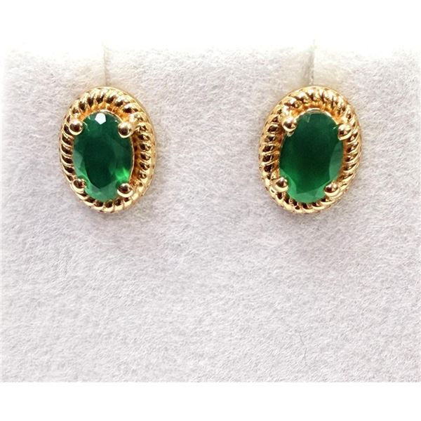 Gold Plated Sterling Silver Natural Green Onyx Earrings, W/A $550.00.