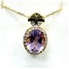 Image 2 : Gold Plated Sterling Silver Natural Amethyst with CZ Necklace, W/A $450.00. Amethyst is the birthsto