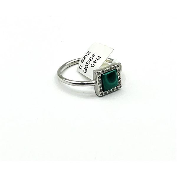 Sterling Silver Natural Malachite Ring, Size 6, Retail $350.00.