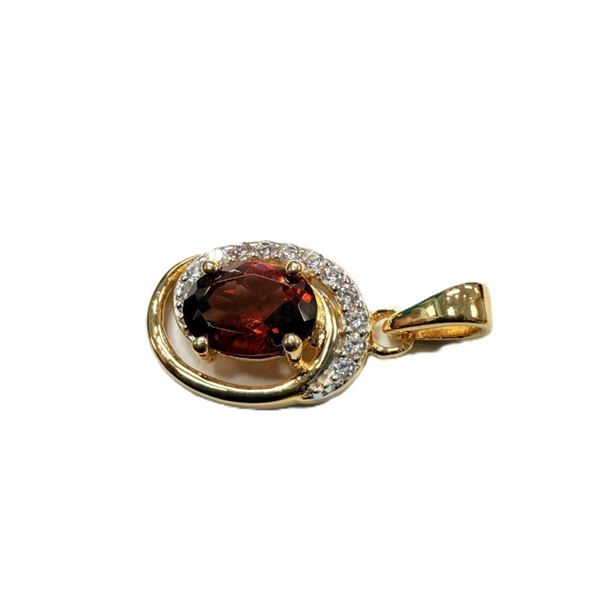 Gold Plated Sterling Silver Natural Garnet Pendant with CZ, W/A $550.00. Garnet is the birthstone fo