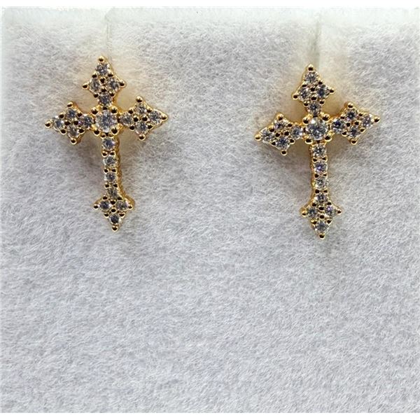 Gold Plated Sterling Silver Moissanite Cross Earring, W/A $350.00.