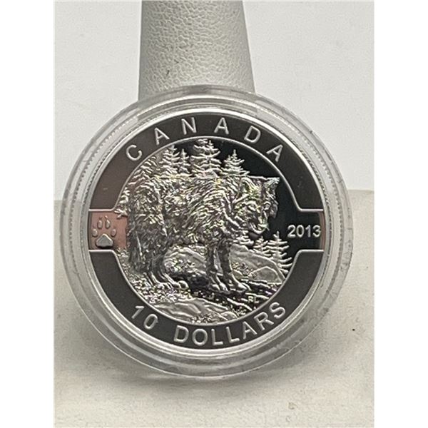 2013 Royal Canadian Mint $10 Wolf .999 Fine Silver Coin 1/2 Oz