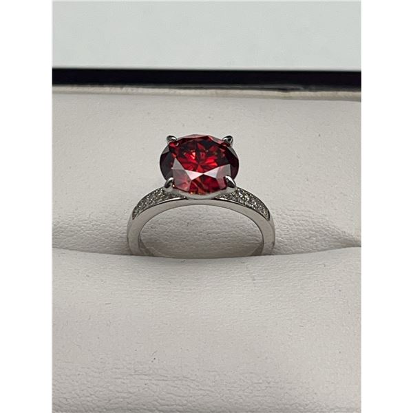 $3,250.00 - 5.00 CT GRA CERTIFIED ROUND BRILLIANT CUT MOISSANITE RED COLOR 925 SILVER RING SIZE 6