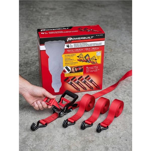 Powerbuilt 4-Piece Ratchet Tie Down Set