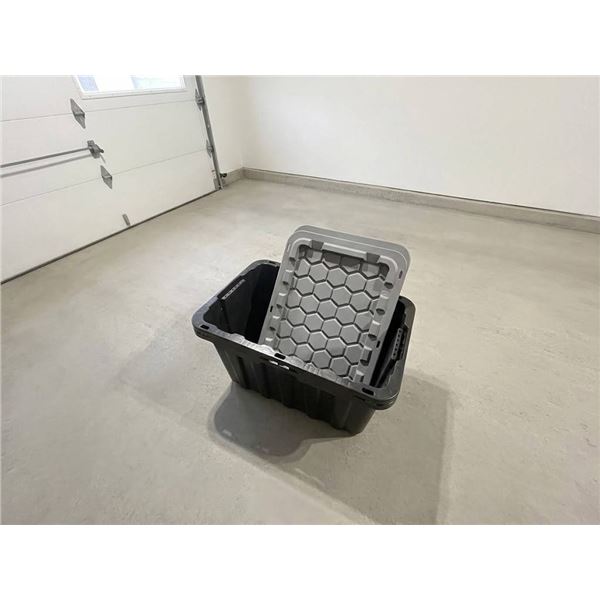 Lot of 2 - Black Plastic Storage Tote With Gray Lid