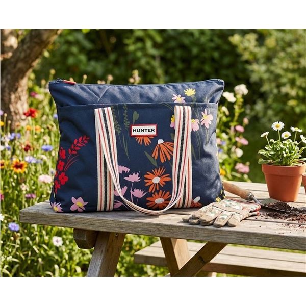Hunter Floral Tote with Striped Handles