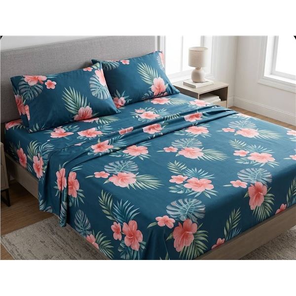 Comfy Bamboo World 4-Piece Queen Sheet Set **Pattern May Vary**