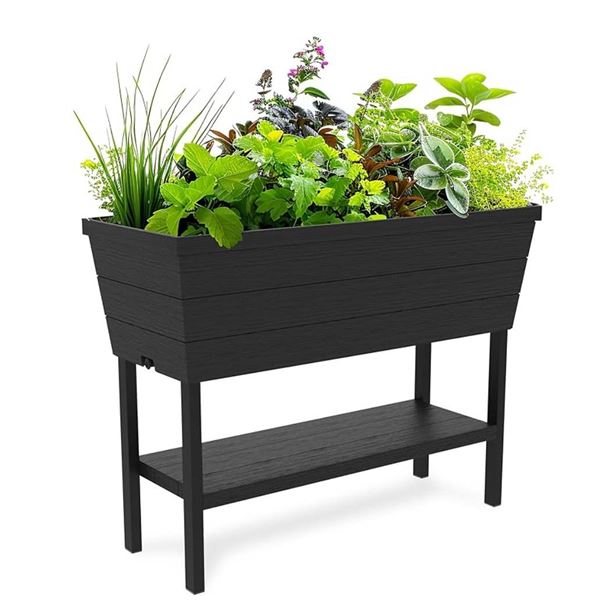 Keter Urban Bloomer 12.7 Gallon Resin Plastic Wood Look Elevated Raised Patio Garden Flower Planter 