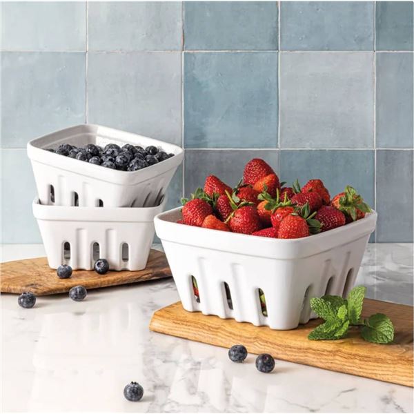3 Piece Set Over & Back Multipurpose Stoneware Baskets