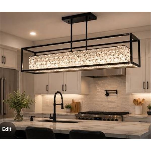 Rectangular Crystal and Metal Ceiling Light 35x9.5x18"