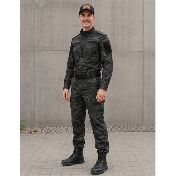 Camouflage Military Uniform Set, Pant & Shirt And Belt - Small