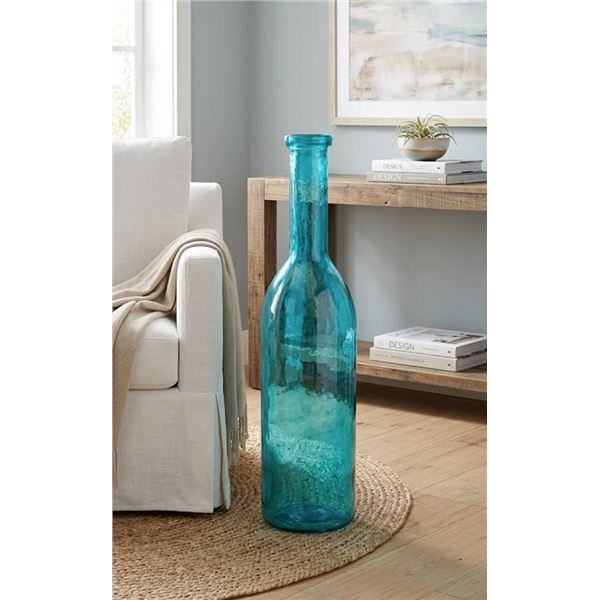 Large 30" Blue Glass Floor Decor Vase