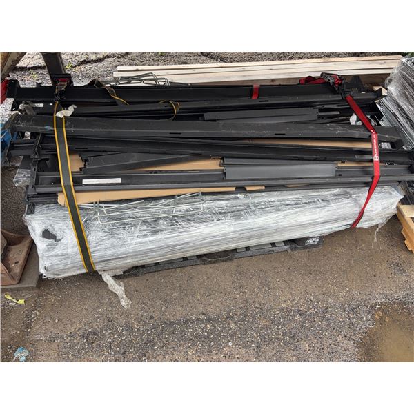 Pallet of Black Metal Shelving Parts
