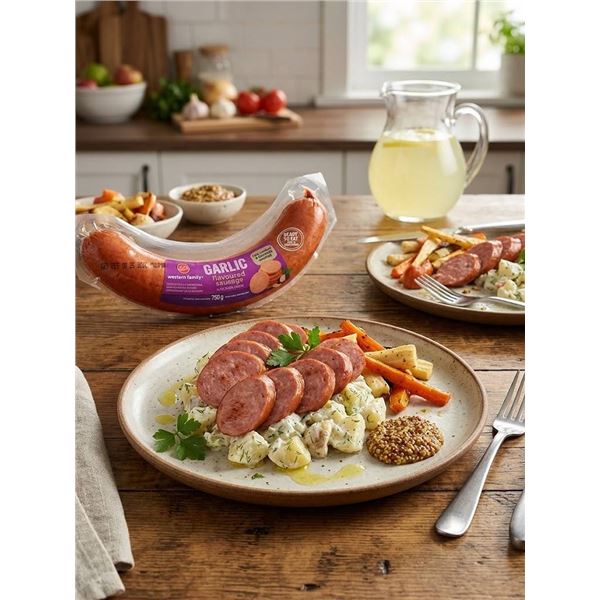 Western Family Garlic Flavoured Sausage 3 x 750g