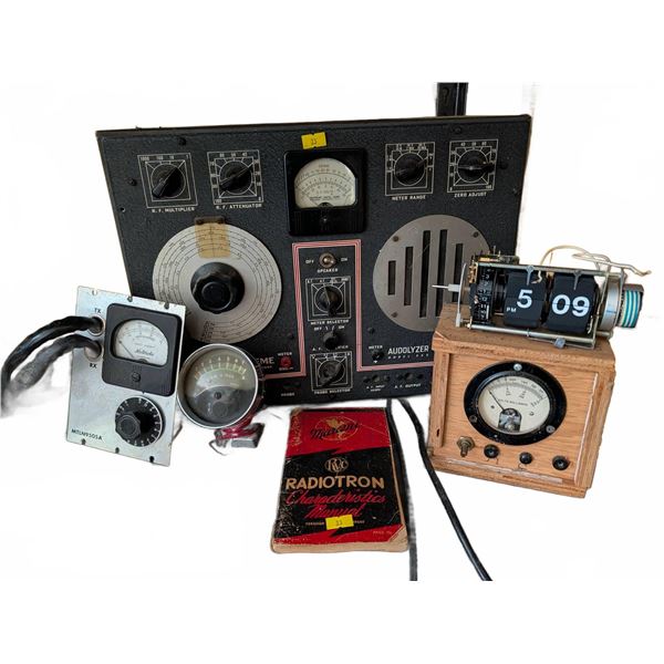 Audio Equipment, Test Meters, Flip Clock, and Radiotron Manual Lot