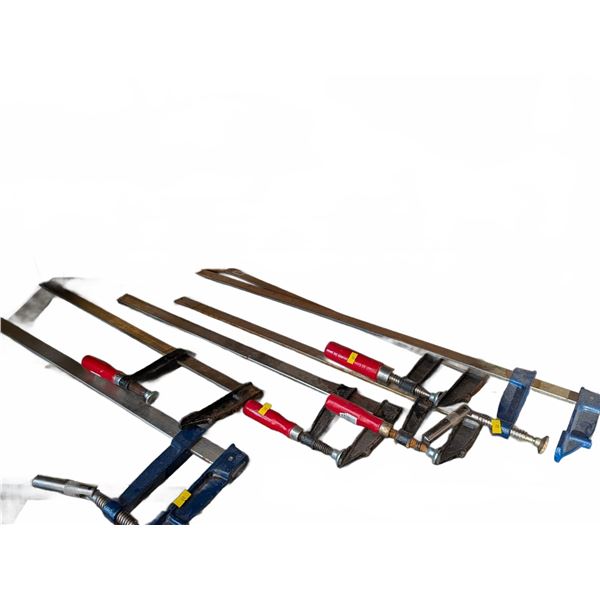 Five Bar Clamps with Red and Blue Handles