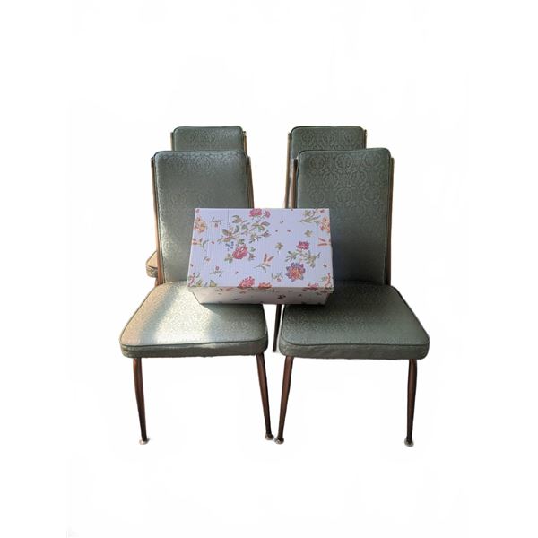 Four Green Vinyl Upholstered Chairs and Creative Circle Embroidery Kit