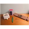 Image 10 : Collectibles Lot: Piggy Bank, Owl Bank, Wooden Car, Patches, Keychains, Miscellaneous Items