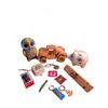 Image 1 : Collectibles Lot: Piggy Bank, Owl Bank, Wooden Car, Patches, Keychains, Miscellaneous Items