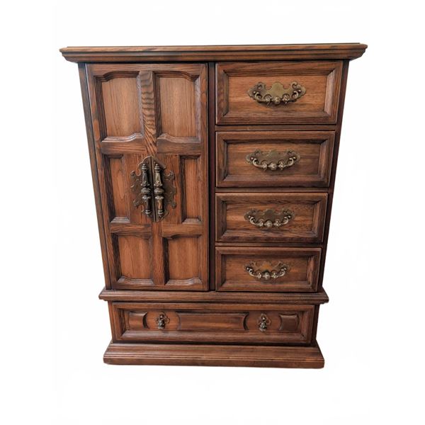Wooden Chest of Drawers with Side Cabinet and Brass Hardware