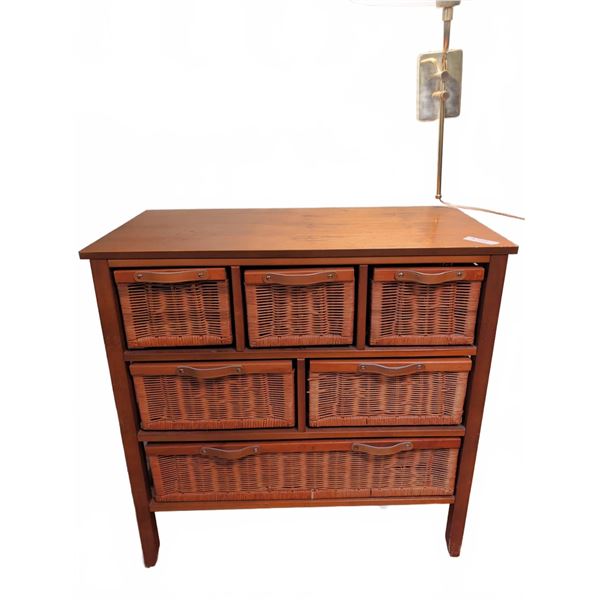 Wood and Wicker Basket 6-Drawer Storage Chest
