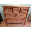 Image 2 : Wood and Wicker Basket 6-Drawer Storage Chest