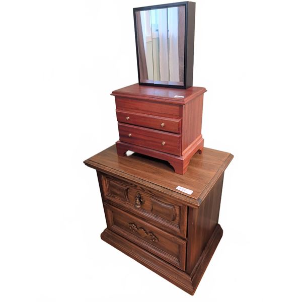 Jewellery Box With Mirror And Two-Drawer Wood Nightstand