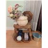 Image 3 : Decor Lot with Wooden Stool, Ceramic Jar, and Accessories