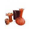 Image 1 : 2 Amber Carnival Glass Vases, Small Wooden Vase, and Lined Journal
