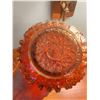 Image 5 : 2 Amber Carnival Glass Vases, Small Wooden Vase, and Lined Journal