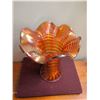 Image 6 : 2 Amber Carnival Glass Vases, Small Wooden Vase, and Lined Journal
