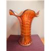 Image 7 : 2 Amber Carnival Glass Vases, Small Wooden Vase, and Lined Journal