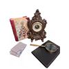 Image 1 : Robin Ornate Table Clock, Magnifier, Notebook, Sachets, and Butterfly Book-Box