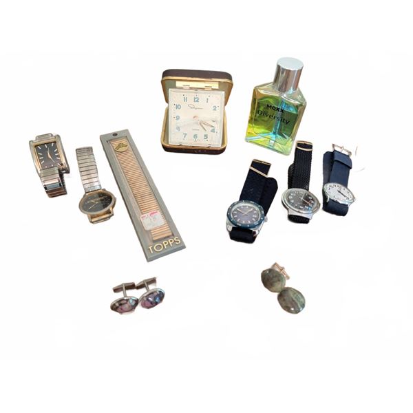 Wristwatches, Ingraham Travel Clock, MCXX Cologne, Cufflinks