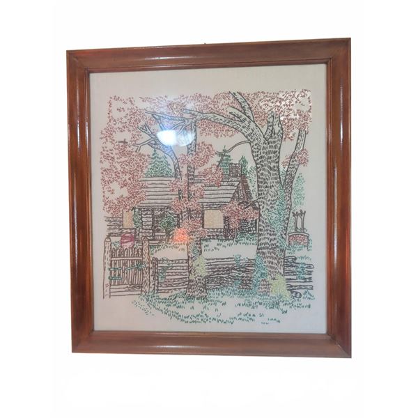 Framed Embroidery Artwork Dated March 1966
