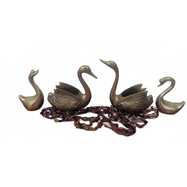 4 Solid Brass Swan Ornaments, Made in Korea