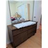 Image 1 : Six-Drawer Wood Dresser with Mirror and Metal Pulls