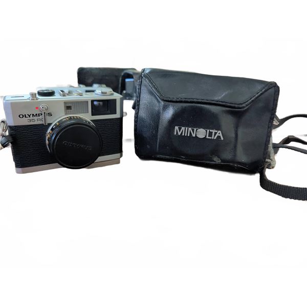 Olympus 35 RC Camera with Lens Cap and Minolta AF2 Camera with Case