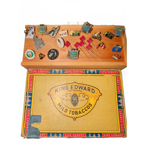 Pin Collection With King Edward Tobacco Box