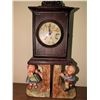 Image 2 : Wooden Mantel Clock with Porcelain Children Bookends