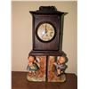Image 3 : Wooden Mantel Clock with Porcelain Children Bookends