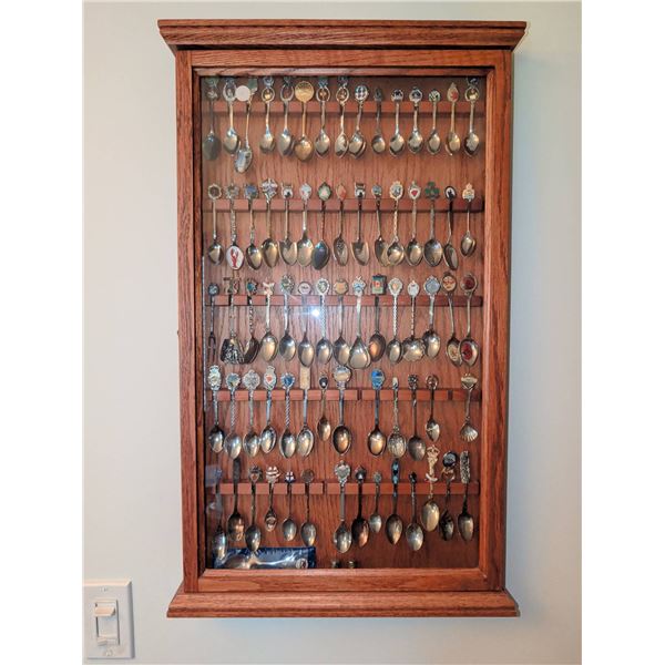 Collector’s Display Case with Assorted Souvenir Spoons